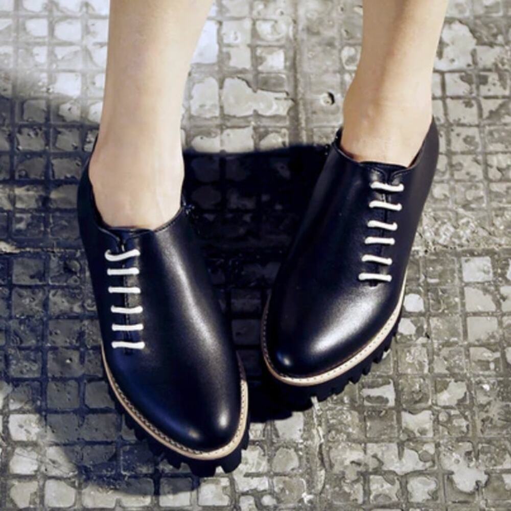 All Black Footwear Side Cord Loafer Creepers 37.5 Goth Punk Emo Dark Academia